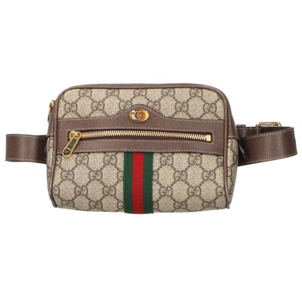 Gucci GG Canvas Leather Body Bum Crossbody Belt Bag Beige Brown